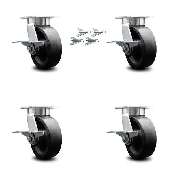 Service Caster 6 Inch Kingpinless Glass Filled Nylon Caster Set with Brakes and Swivel Locks SCC-KP30S620-GFNR-SLB-BSL-4 - main